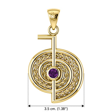 The Reiki Cho Ku Rei Solid Yellow Gold Pendant with Gemstone GPD4923